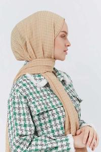 Modalamelif Kraş Pamuk Ekose Desenli Şal Bej