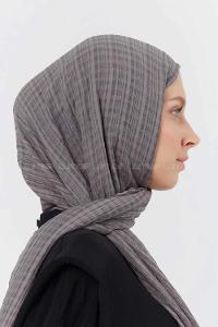 Modalamelif Kraş Pamuk Ekose Desenli Şal Füme