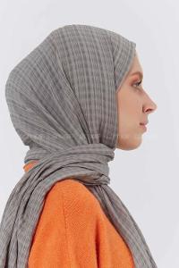 Modalamelif Kraş Pamuk Ekose Desenli Şal Gri