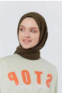 Modalamelif Kraş Pamuk Ekose Desenli Şal Haki Yeşili