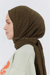 Modalamelif Kraş Pamuk Ekose Desenli Şal Haki Yeşili