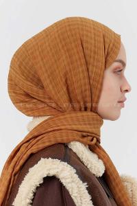 Modalamelif Kraş Pamuk Ekose Desenli Şal Hardal Sarısı