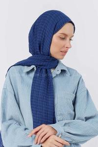 Modalamelif Kraş Pamuk Ekose Desenli Şal İndigo