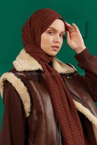 Modalamelif Kraş Pamuk Ekose Desenli Şal Kahverengi