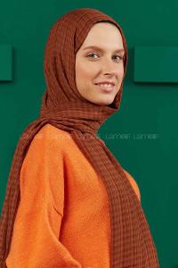 Modalamelif Kraş Pamuk Ekose Desenli Şal Karamel