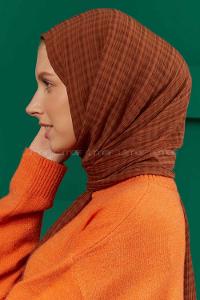 Modalamelif Kraş Pamuk Ekose Desenli Şal Karamel