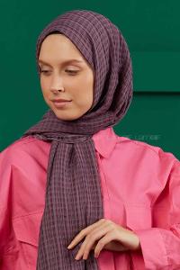 Modalamelif Kraş Pamuk Ekose Desenli Şal Leylak