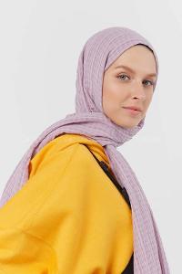 Modalamelif Kraş Pamuk Ekose Desenli Şal Lila