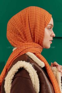 Modalamelif Kraş Pamuk Ekose Desenli Şal Turuncu