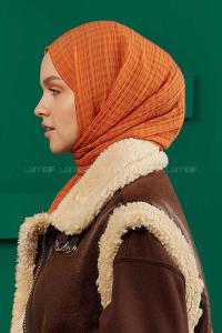 Modalamelif Kraş Pamuk Ekose Desenli Şal Turuncu