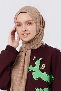 Modalamelif Kraş Pamuk Ekose Desenli Şal Vizon