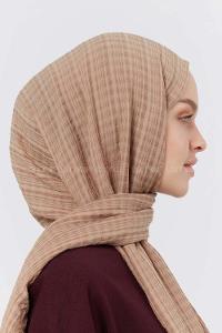 Modalamelif Kraş Pamuk Ekose Desenli Şal Vizon