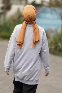 Modalamelif Chıcago Baskılı Yırtmaçlı Kol Lastikili Tunik Gri