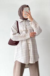 Modalamelif Çift Kapak Cepli Önü Boydan Düğmeli Dikiş İşlemeli Ceket Çokrenkli