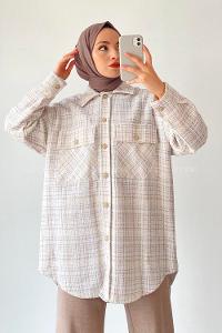 Modalamelif Çift Kapak Cepli Önü Boydan Düğmeli Dikiş İşlemeli Ceket Çokrenkli