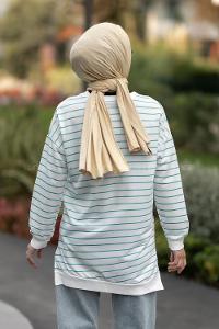 Modalamelif Ele Nao Girl Baskılı Çizgi Desenli Sweat Pastel Yeşili