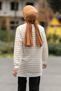 Modalamelif Ele Nao Girl Baskılı Çizgi Desenli Sweat Sütlükahve