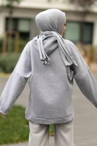 Modalamelif Kapüşon Detaylı Harvard Yazı Baskılı Model Sweat Gri