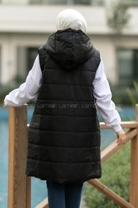 Modalamelif Kapüşonlu Çift Cepli Fermuarlı Şişme Mont Yelek Siyah