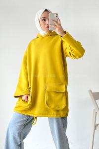 Modalamelif Körük Cepli Sweatshirt Hardal Sarısı
