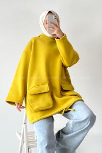 Modalamelif Körük Cepli Sweatshirt Hardal Sarısı