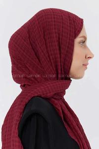 Modalamelif Kraş Pamuk Ekose Desenli Şal Mürdüm