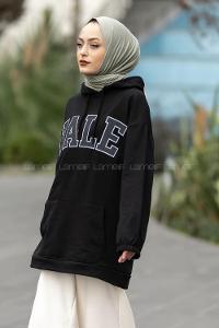 Modalamelif Yale Yazı Baskılı Kapüşon Detaylı Kanguru Cepli Sweat Siyah