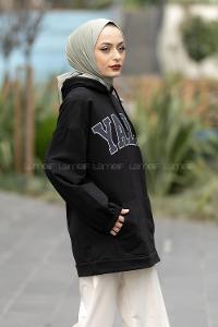 Modalamelif Yale Yazı Baskılı Kapüşon Detaylı Kanguru Cepli Sweat Siyah