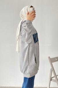 Modalamelif Boston Yazı Basklı Kapüşonlu Sweat Gri