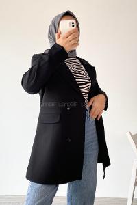 Modalamelif Düğme Detaylı Oversize Ceket Siyah