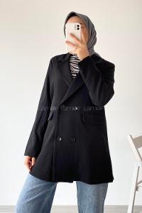 Modalamelif Düğme Detaylı Oversize Ceket Siyah