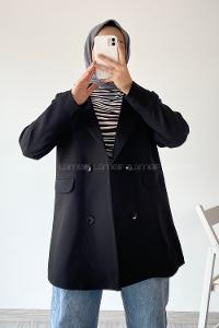 Modalamelif Düğme Detaylı Oversize Ceket Siyah