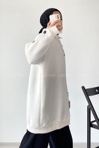 Modalamelif Önü Yarım Düğmeli Kol Düğme Detaylı Sweat Beyaz