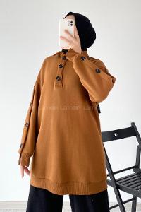 rım Düğmeli Kol Düğme Detaylı Sweat Kahverengi