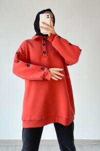 Modalamelif Önü Yarım Düğmeli Kol Düğme Detaylı Sweat Oranj