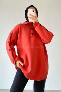 Modalamelif Önü Yarım Düğmeli Kol Düğme Detaylı Sweat Oranj