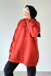 Modalamelif Önü Yarım Düğmeli Kol Düğme Detaylı Sweat Oranj