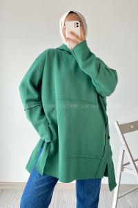 Modalamelif Yanı Düğme Detaylı Oversize Sweatshirt Haki