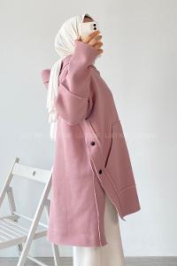 Modalamelif Yanı Düğme Detaylı Oversize Sweatshirt Pudra