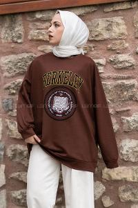 Modalamelif Berkeley Yazı Baskılı  Sweat Tunik Acı Kahve