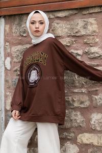 Modalamelif Berkeley Yazı Baskılı  Sweat Tunik Acı Kahve