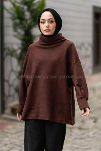 Modalamelif Balıkçı Yaka Yumoş Kazak Acı Kahve