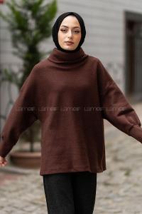 Modalamelif Balıkçı Yaka Yumoş Kazak Acı Kahve