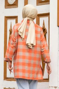 Modalamelif Ekose Desen Yırtmaçlı Gömlek Turuncu