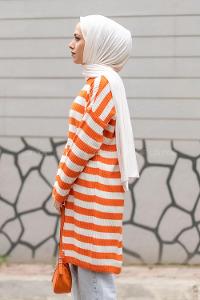 Modalamelif Kalın Çizgi Şeritli Triko Tunik Oranj