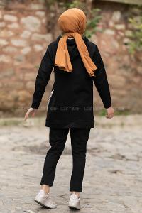 Modalamelif Kapüşonlu Etek Ucu Fosfor Detaylı Takım Siyah