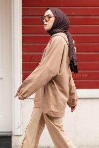 Modalamelif Kapüşonlu Miami Baskı Detaylı Sweat Camel