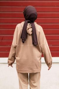 Modalamelif Kapüşonlu Miami Baskı Detaylı Sweat Camel