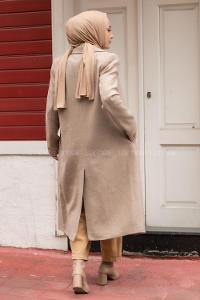 Modalamelif Kuşak Bağlamalı Fleto Cepli Kaban Bej