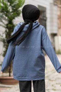 Modalamelif Mıchıgan Yazı Baskılı Kapüşonlu Sweat İndigo